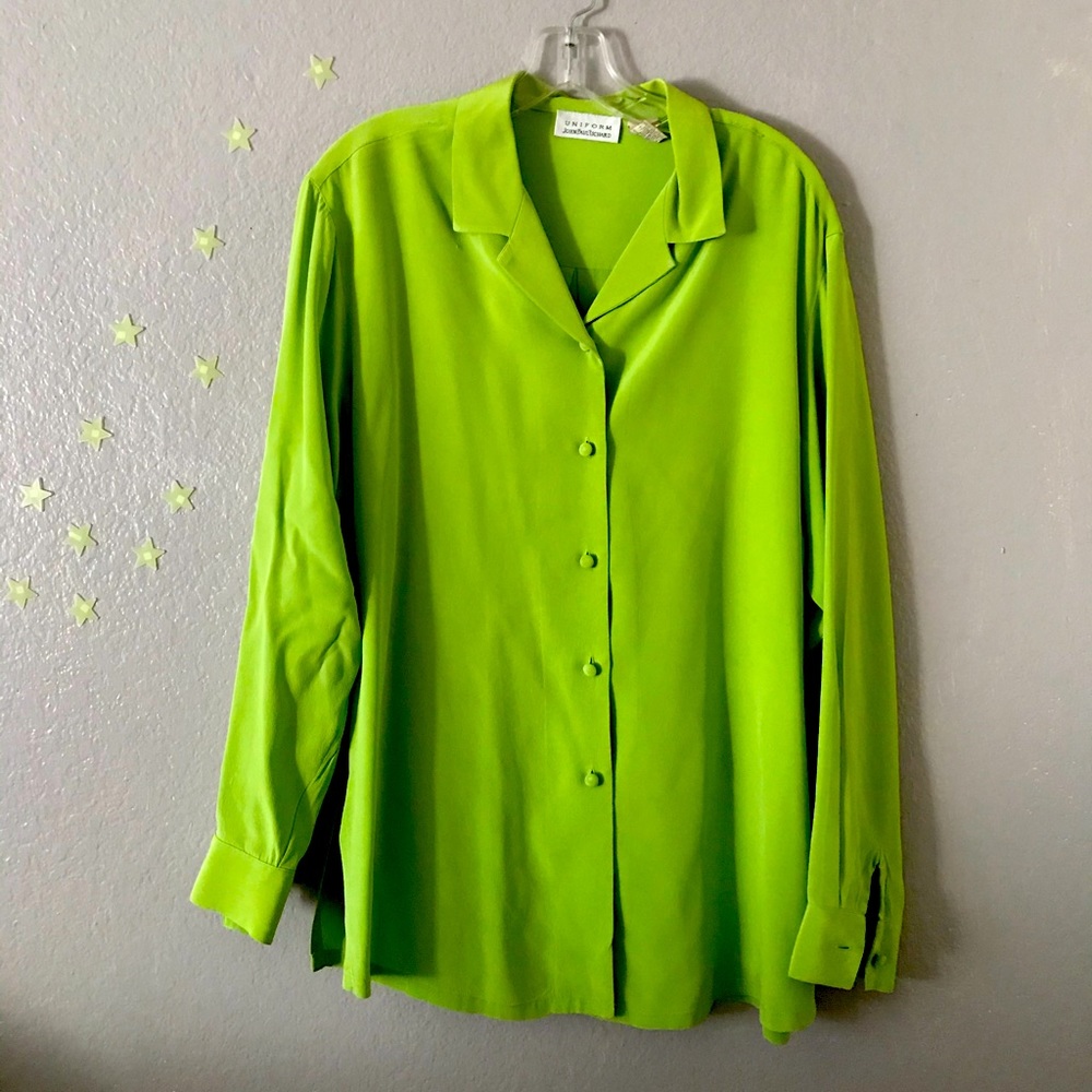 Neon Lime Green Button Down Long Sleeve Blouse - image 1